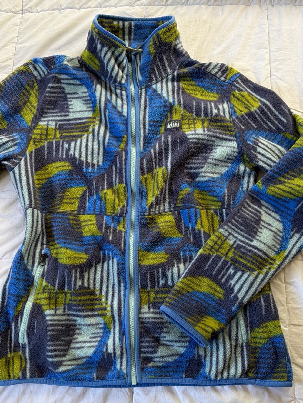 REI Co-op Blue & Green Patterned Fleece Jacket
